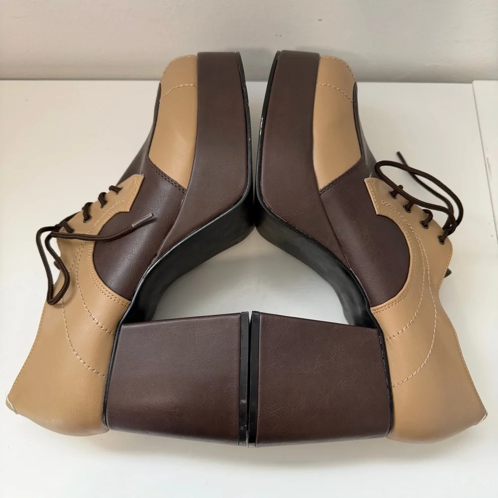 FUNTASMA JAZZ06 Men's Brown 3" Block Heel Platform Spectator Oxford Shoes 12-13 - Picture 6 of 11